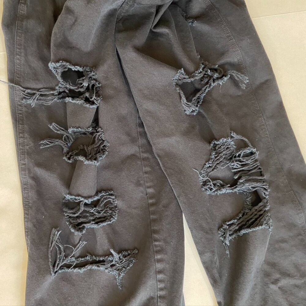 Pac Sun High Rise Button Fly Black Distressed Jeans Sz 27 - Picture 7 of 11